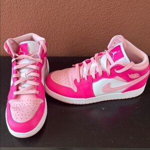 Jordan Vibrant Pink and White High-Tops. Kids 6/Women’s 7.5